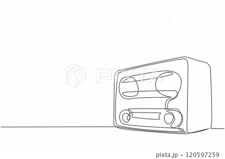 Single one line drawing a vintage or retro radio sits on table. The timeless appeal of radio. Connecting people and shape culture. Classic. World Radio Day. Continuous line design graphic illustration 120597259