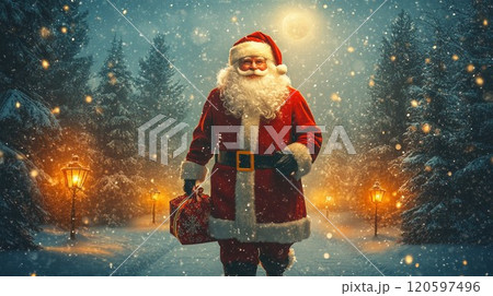 雪の中を歩いているサンタクロース 雪の中を歩いているサンタクロース 120597496