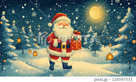 雪の中を歩いているサンタクロース 120597531