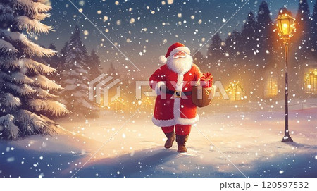 雪の中を歩いているサンタクロース 120597532