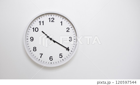 Clean White Clock at 10.20 or 22.20 on Minimalist White Background - Ideal for Time Concepts and Modern Design 120597544