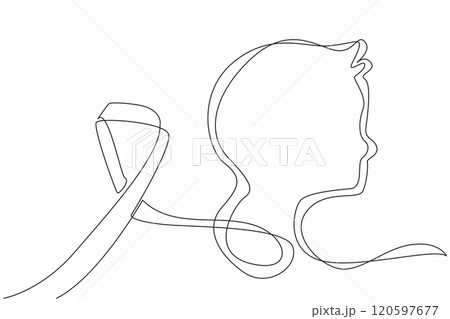Continuous one line drawing the silhouette of a face formed by ribbon. Idea of unity and collective strength. Campaign. International Childhood Cancer Day. Single line draw design vector illustration 120597677