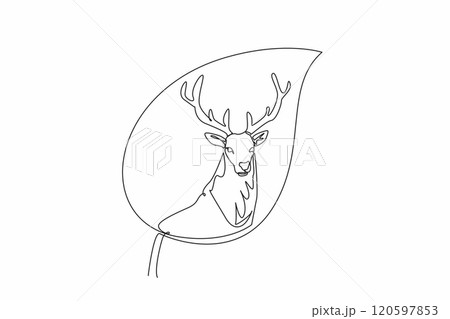 Continuous one line drawing deer head in the middle of the leaf. Don't let it become extinct. Make nature a natural home. Habitats. World Wildlife Day. Single line draw design vector illustration 120597853
