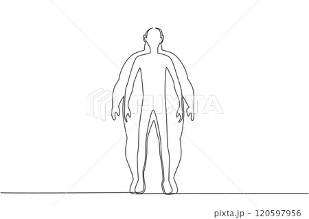 Single continuous line drawing silhouette of a slim body woman inside fat body silhouette. Struggling to achieve ideal body standards in society. World Obesity Day. One line design vector illustration Single continuous line drawing silhouette of a slim body woman inside fat body silhouette. Struggling to achieve ideal body standards in society. World Obesity Day. One line design vector illustration 120597956