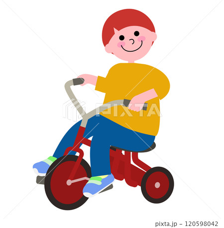 三輪車に乗って遊ぶ幼い男の子のベクターイラストのイラスト素材