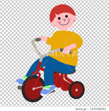 Vector illustration of a little boy playing on a tricycle Vector illustration of a little boy playing on a tricycle 120598042