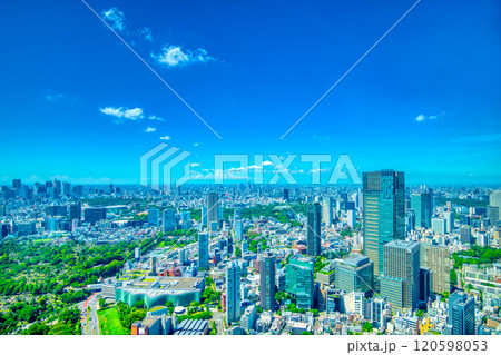 初夏の東京風景・大都会の青空と緑 120598053