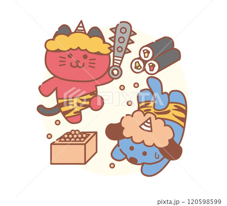 猫と犬の節分2月イラスト 猫と犬の節分2月イラスト 120598599