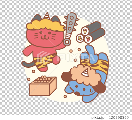 猫と犬の節分2月イラスト 猫と犬の節分2月イラスト 120598599
