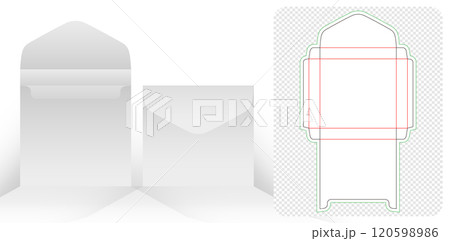 Envelope square model packaging die cut template design 3d mockup isolated white backgrounds for packaging branding, products compartment unique designs, minimalist conceptual holder, stationery packs 120598986