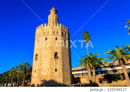 Torre del Oro, the Golden Tower in Seville, Andalusia, Spain 120599527