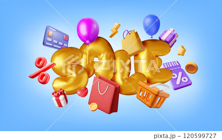3D sale balloon sign and shopping bag 120599727