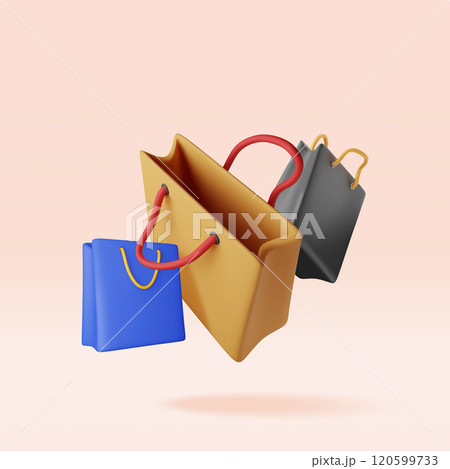 3D bunch of shopping bag isolated. 120599733