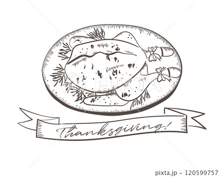 Thanksgivingの焼かれたターキーの線画イラスト Thanksgivingの焼かれたターキーの線画イラスト 120599757