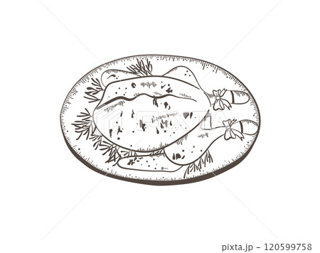 丸ごと焼かれたターキーの線画イラスト 丸ごと焼かれたターキーの線画イラスト 120599758