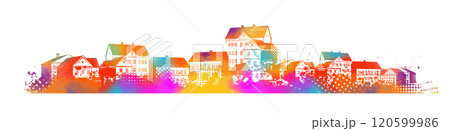 Colored city long panorama. hand drawing. Not AI. Vector illustration 120599986