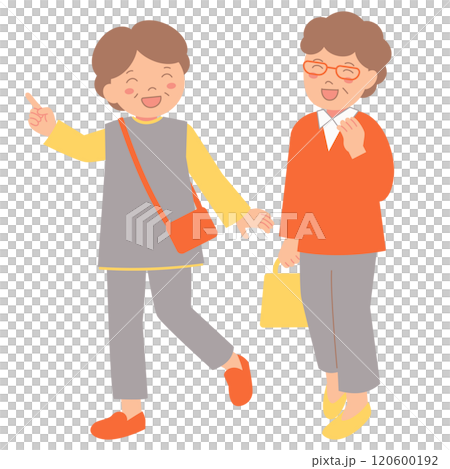 Set of two senior women going out 120600192