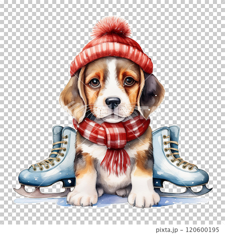 滑板鞋和小獵犬水彩插圖2/傳單和海報材料 120600195