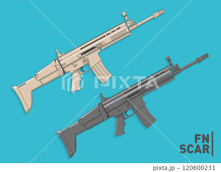 Set of firearms vector style. Weapon FN SCAR Assault Rifle. Vector illustration of a assault rifle. image gaming icon Set of firearms vector style. Weapon FN SCAR Assault Rifle. Vector illustration of a assault rifle. image gaming icon 120600231
