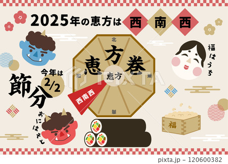 2025節分_恵方巻_方角イラスト素材 120600382