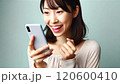 【人物】スマホに届いた嬉しい報せに喜ぶ女性 120600410