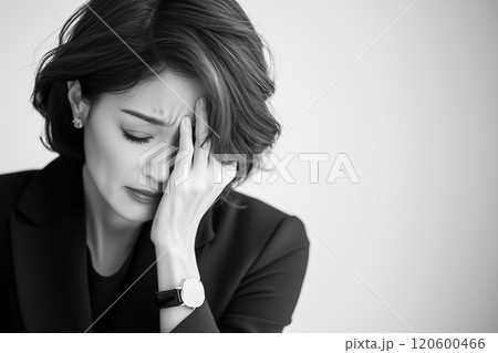 悲しげなまなざしの若い女性 悲しげなまなざしの若い女性 120600466