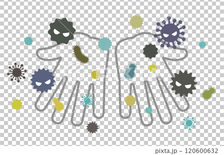 感冒/流感/食物中毒感染預防洗手向量圖細菌病毒手寫風格可愛 120600632