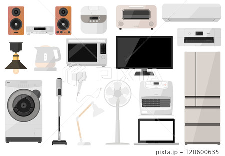家電製品ベクターイラストセット ドラム式洗濯機 掃除機 扇風機 冷蔵庫 ヒーター エアコン 炊飯器 家電製品ベクターイラストセット ドラム式洗濯機 掃除機 扇風機 冷蔵庫 ヒーター エアコン 炊飯器 120600635