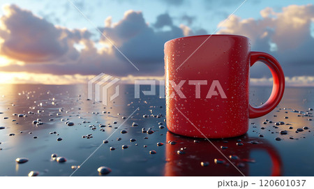 Warmth in a Red Coffee Cup as the Gentle Rain Falls in the Background 120601037