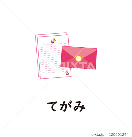 日本語ひらがなシリーズ―てがみ “て”のつくひらがなのイラスト素材 