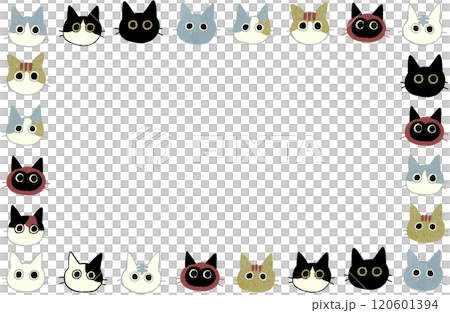 シンプルでかわいい猫のフレーム　動物の手描き水彩イラスト素材 120601394