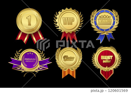 Gold badges vector illustration set for awards Gold badges vector illustration set for awards 120601569