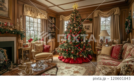 クリスマスツリーと暖炉のある部屋 クリスマスツリーと暖炉のある部屋 120601843
