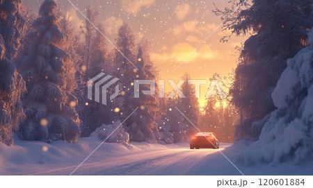 雪の中を走る自動車 雪の中を走る自動車 120601884
