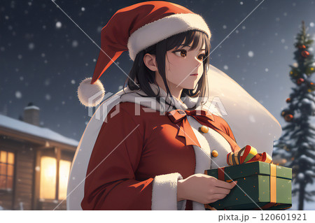 サンタに扮した少女 子供たちにプレゼント【AI生成画像】 120601921