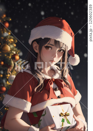 サンタに扮した少女 子供たちにプレゼント【AI生成画像】 120602389