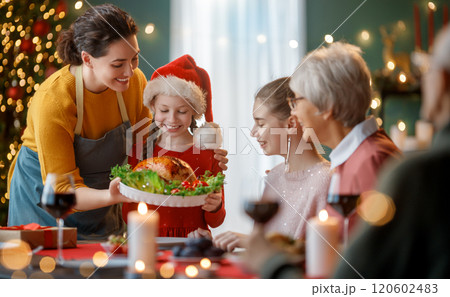 family celebrating Christmas 120602483