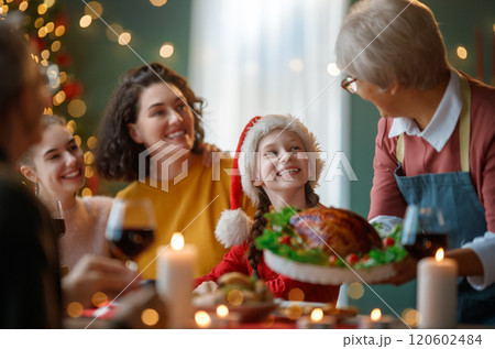 family celebrating Christmas 120602484