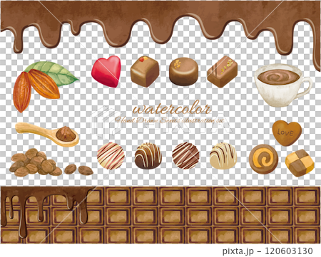 水彩手書きのチョコレートのかわいいイラストセット 水彩手書きのチョコレートのかわいいイラストセット 120603130