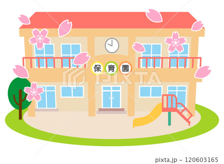 桜が舞っている保育園のイラスト 120603165