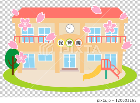 桜が舞っている保育園のイラスト 120603165