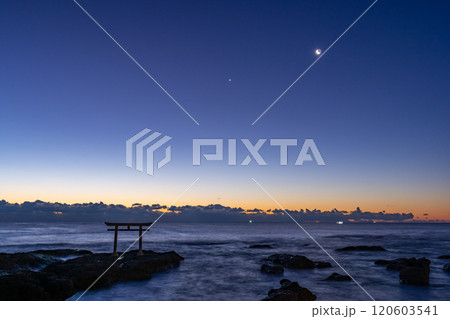 茨城県大洗町　夜明け前の神磯の鳥居 120603541