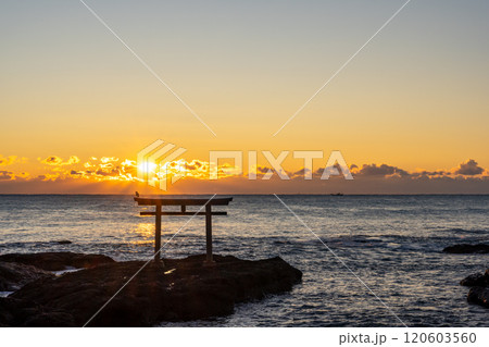 茨城県大洗町　神磯の鳥居（日の出） 120603560