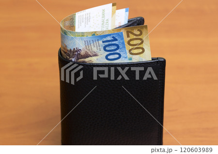 Swiss franc in the black wallet Swiss franc in the black wallet 120603989