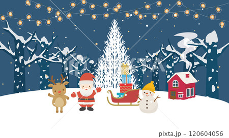 メリークリスマス　可愛いサンタとトナカイ（フルHD 16:9サイズ） 120604056