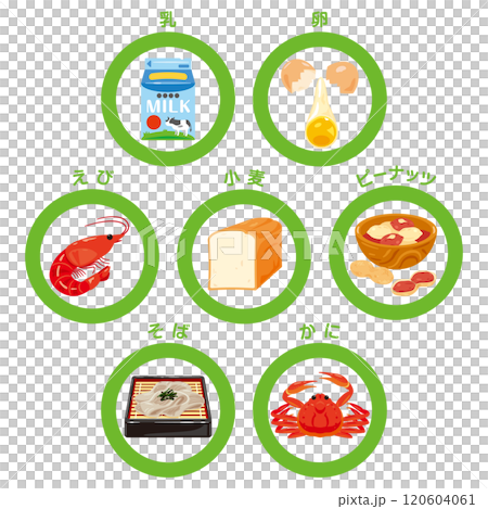 7大アレルギー　特定原材料のマークイラスト　日本語 120604061