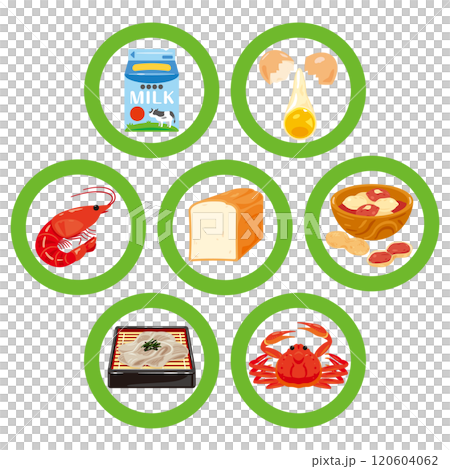 Seven major allergies - illustration of specific ingredients (no text) 120604062