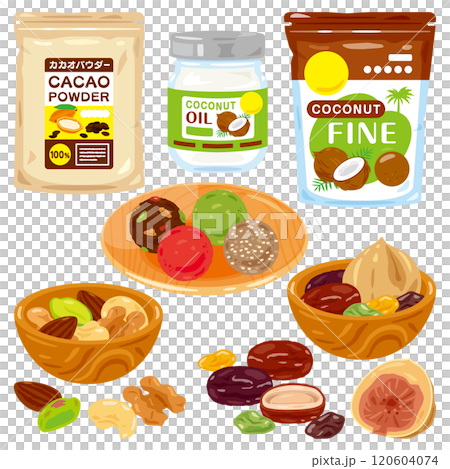 Bliss balls on a plate and a set of ingredients 120604074