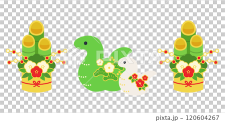 門松和父母和孩子蛇的插圖(向量白色背景新年材料) 門松和父母和孩子蛇的插圖(向量白色背景新年材料) 120604267
