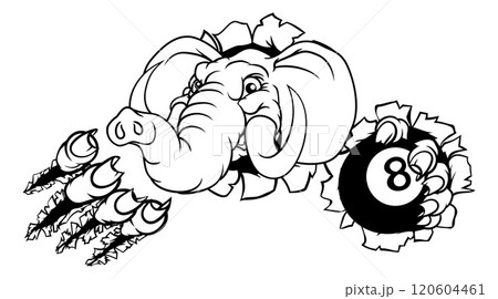Elephant Pool 8 Ball Billiards Mascot Cartoon Elephant Pool 8 Ball Billiards Mascot Cartoon 120604461